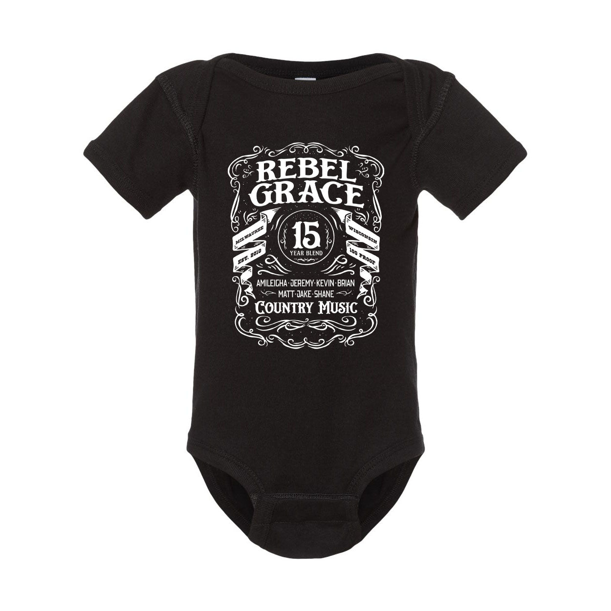 REB - REBEL GRACE BABY BLACK ONESIES
